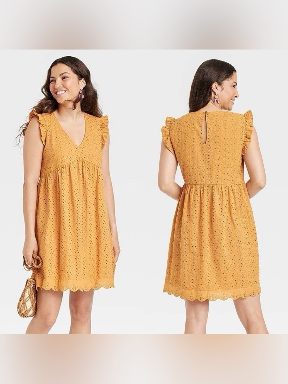 Knox Rose Mustard Yellow Eyelet Ruffle Mini Dress